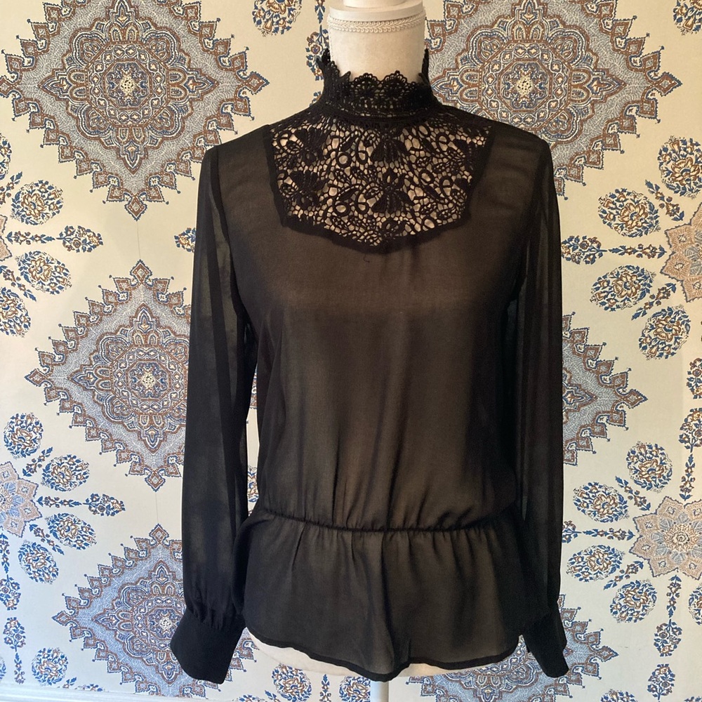 Black Lace Turtleneck Blouse